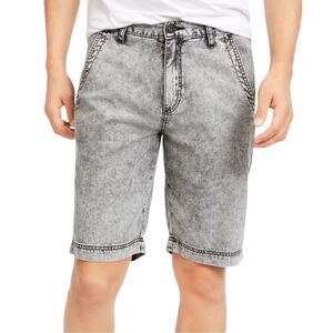 NWT INC Mens Shorts White Wash Logan Regular-Fit Flat-Front Black 33